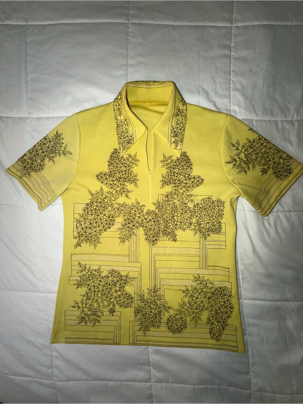 Vintage 70s Shirt Mens M / L Yellow Brown Floral Dagger Collar Hawaiian Retro